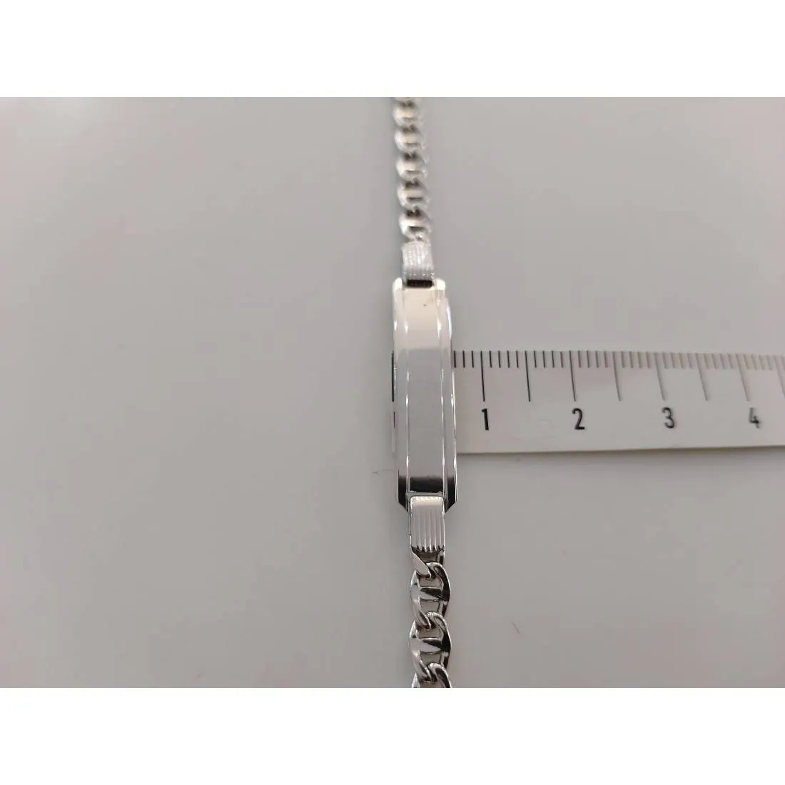 BRACCIALE ORO BIANCO 18 Karati Unisex Maglia TRAVERSINO Con PIASTRINA Placchetta