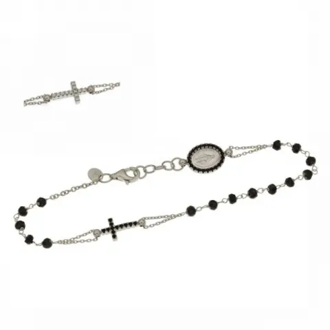 Bracciale Rosario con grani onice e zirconi in oro bianco 18kt