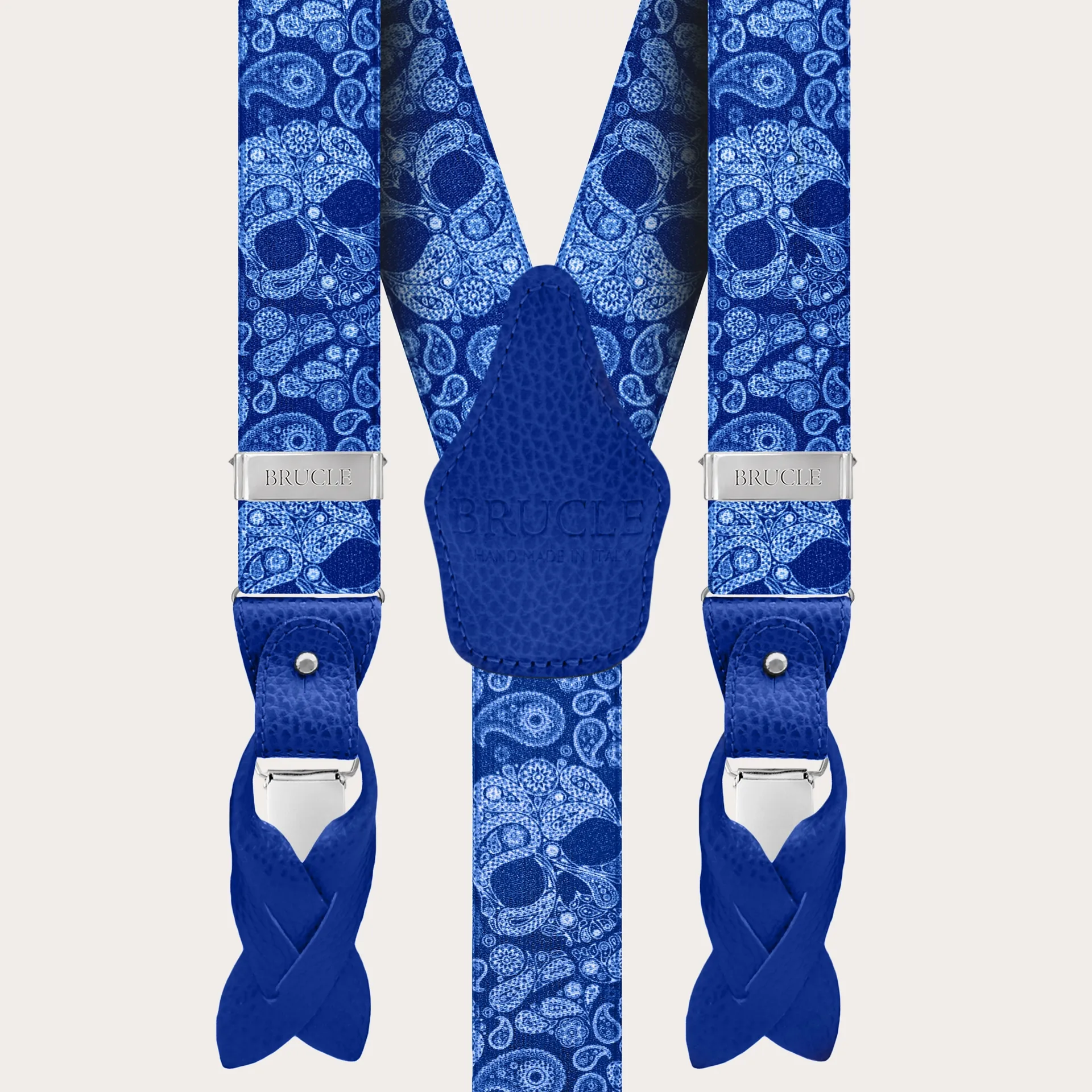 Bretelle doppio uso blu con fantasia teschi blu
