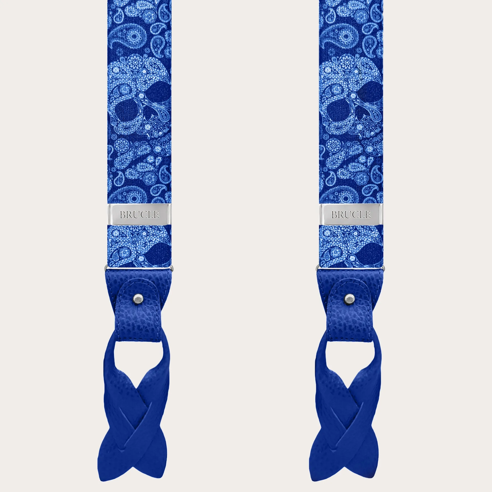 Bretelle doppio uso blu con fantasia teschi blu