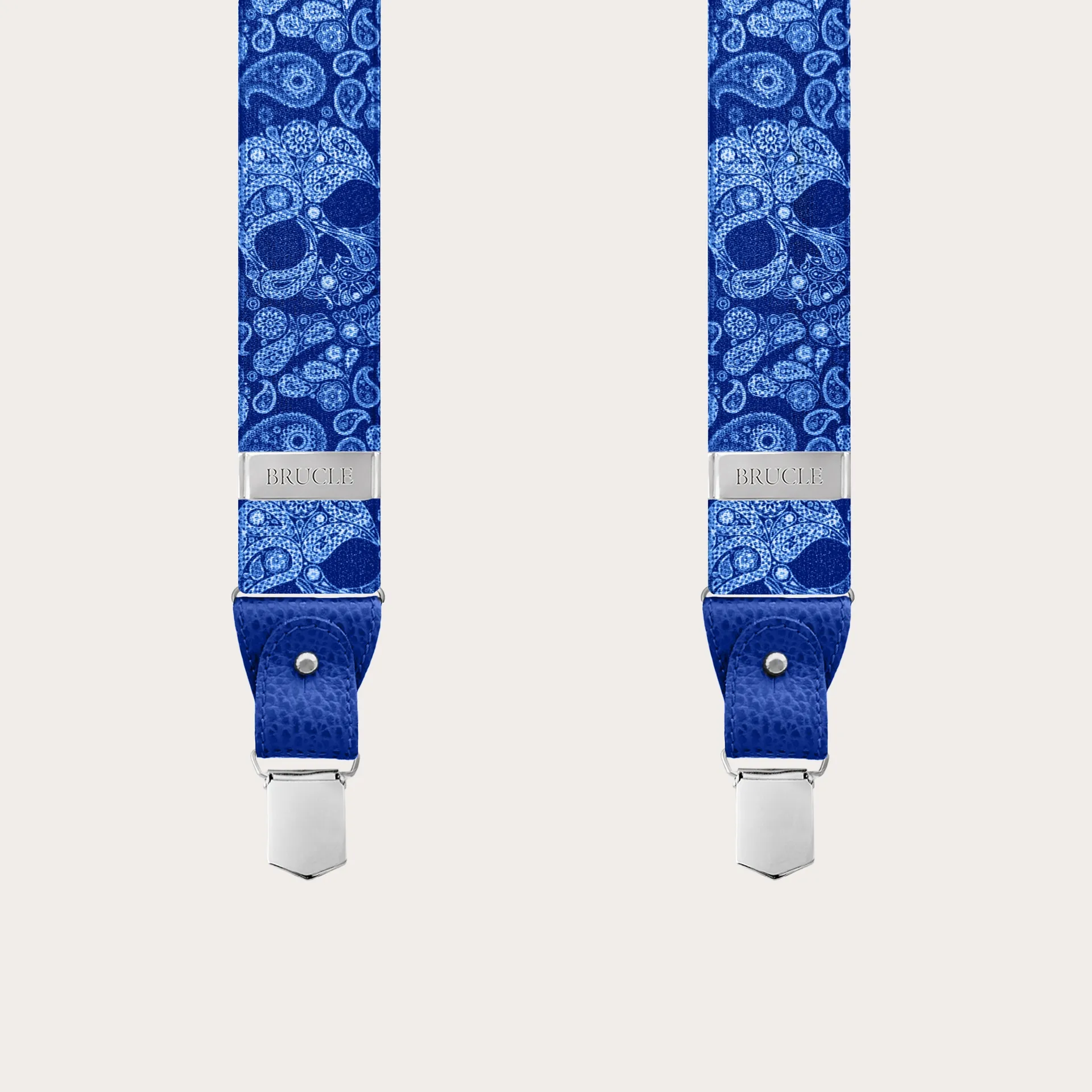 Bretelle doppio uso blu con fantasia teschi blu