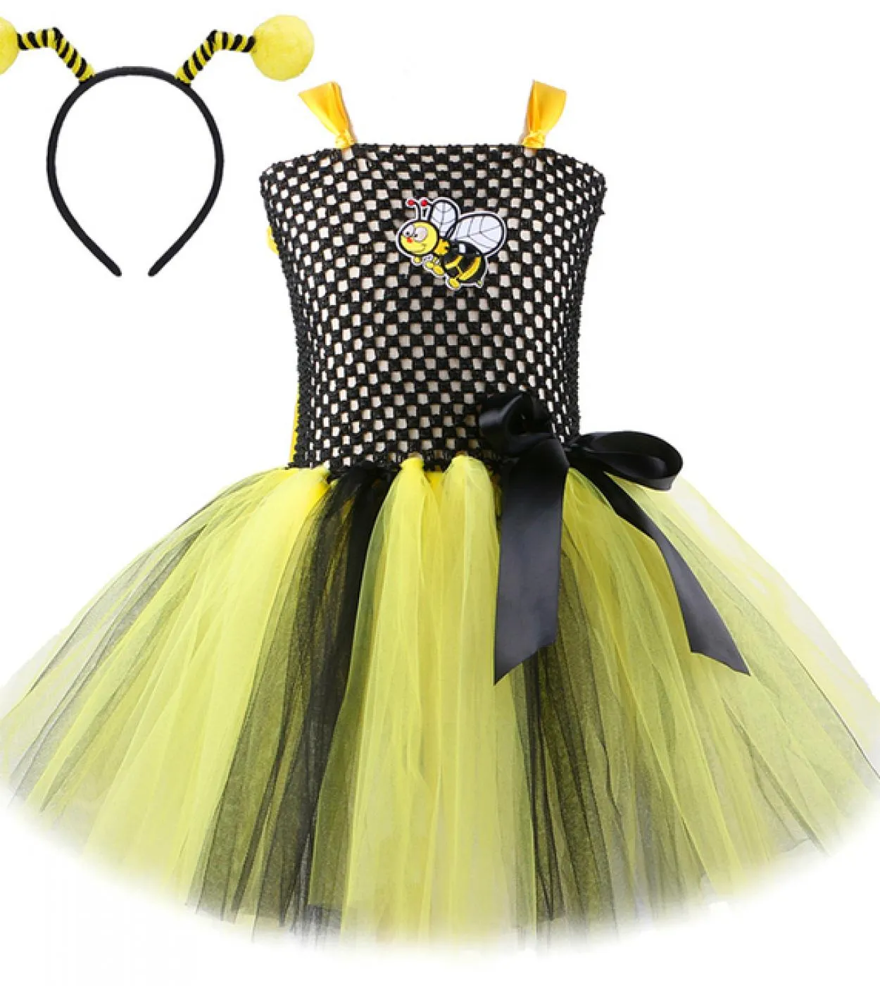 Bumble Bee Tutu Dress For Baby Girls Birthday Outfit Costume di Halloween per bambini Honeybee Cosplay Abiti con ala Headb