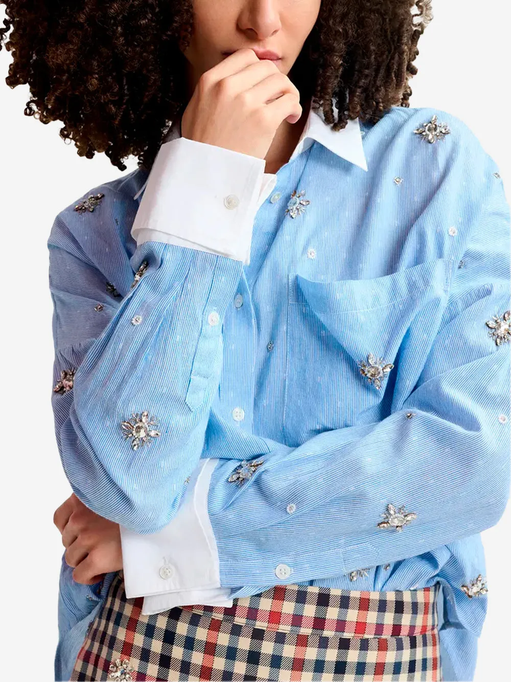 Camicia a righe con ricami
