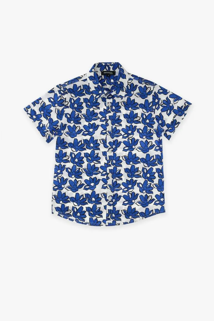Camicia bambino in puro cotone fantasia floreale bicolor