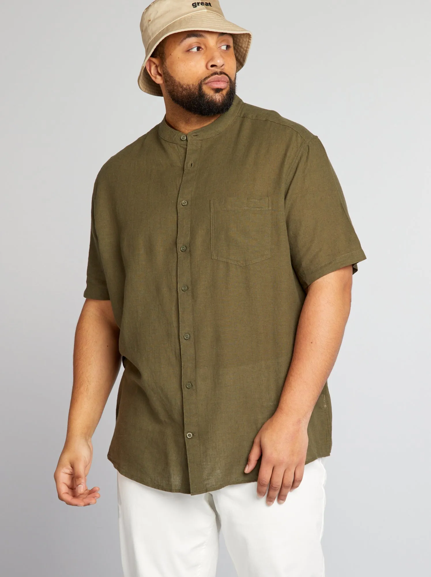 Camicia con collo alla coreana - KAKI