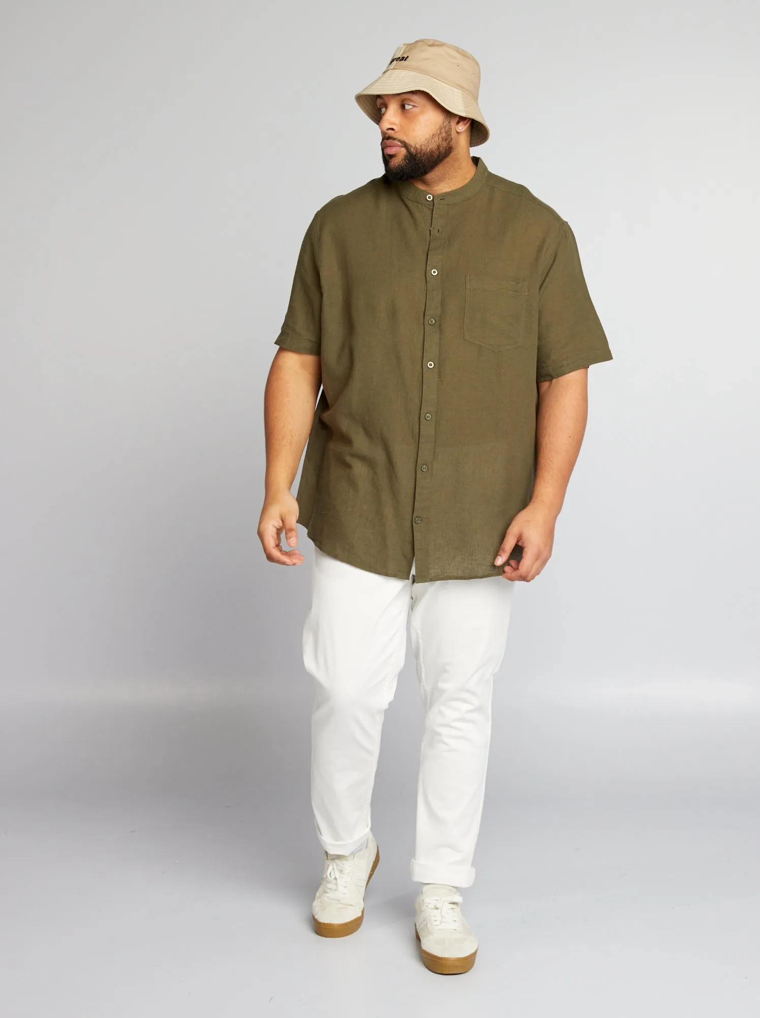 Camicia con collo alla coreana - KAKI