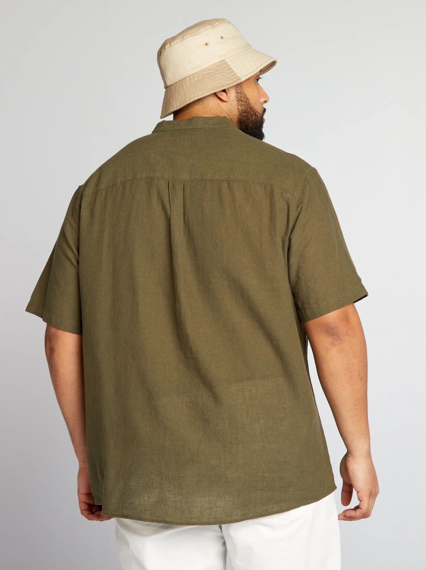 Camicia con collo alla coreana - KAKI