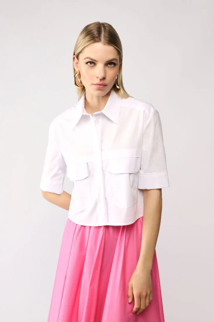 Camicia cropped con colletto classico e taschini applicati