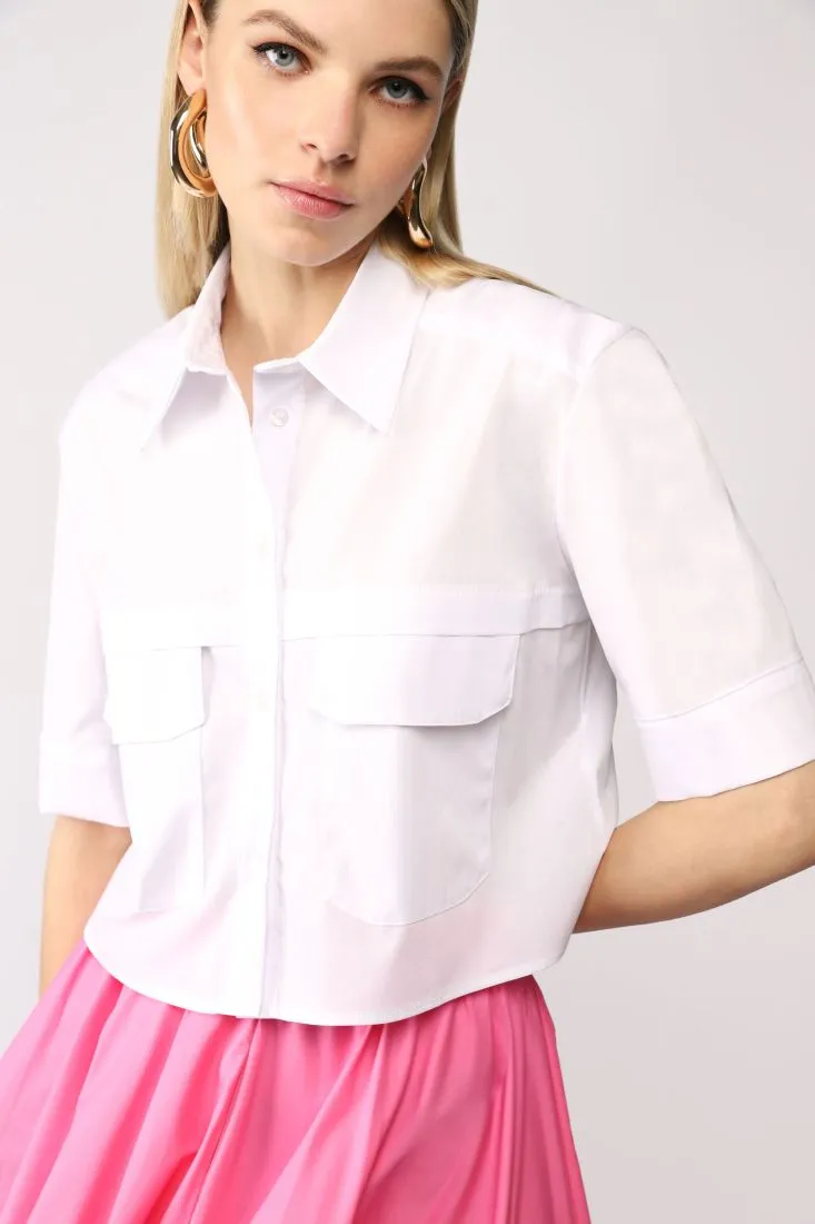 Camicia cropped con colletto classico e taschini applicati