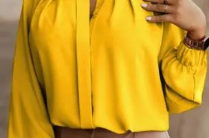 Camicia elegante con scollo rotondo, senape