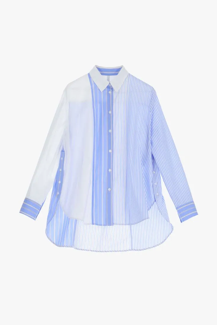 Camicia in cotone fantasia rigata con orlo asimmetrico