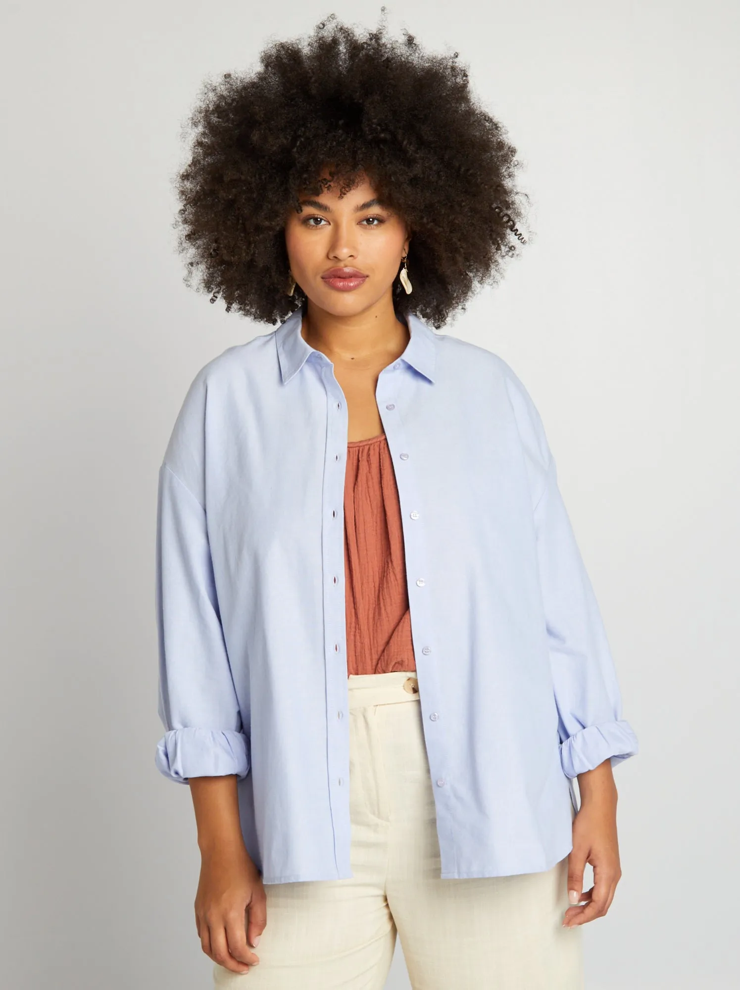 Camicia larga in cotone - BLU
