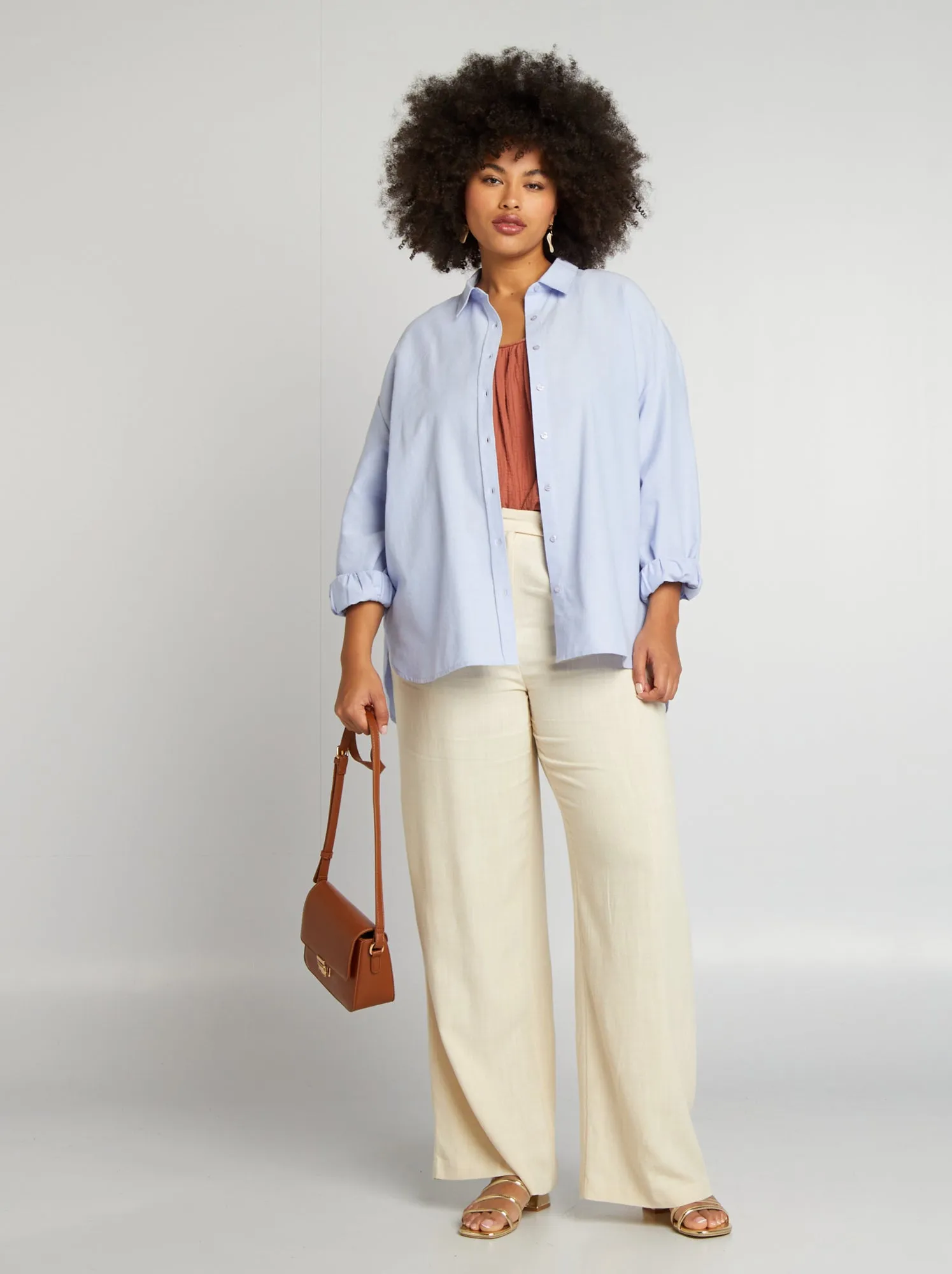 Camicia larga in cotone - BLU
