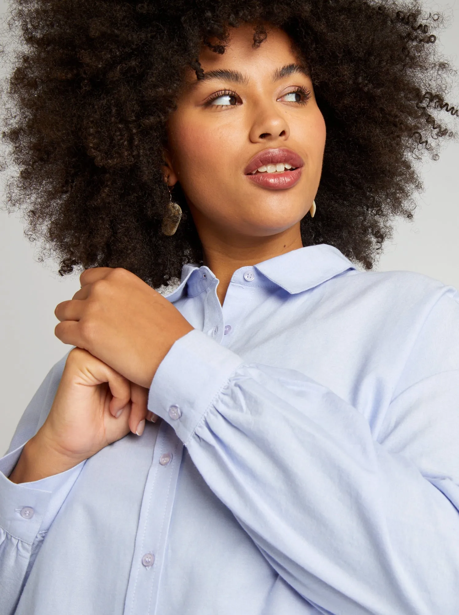 Camicia larga in cotone - BLU