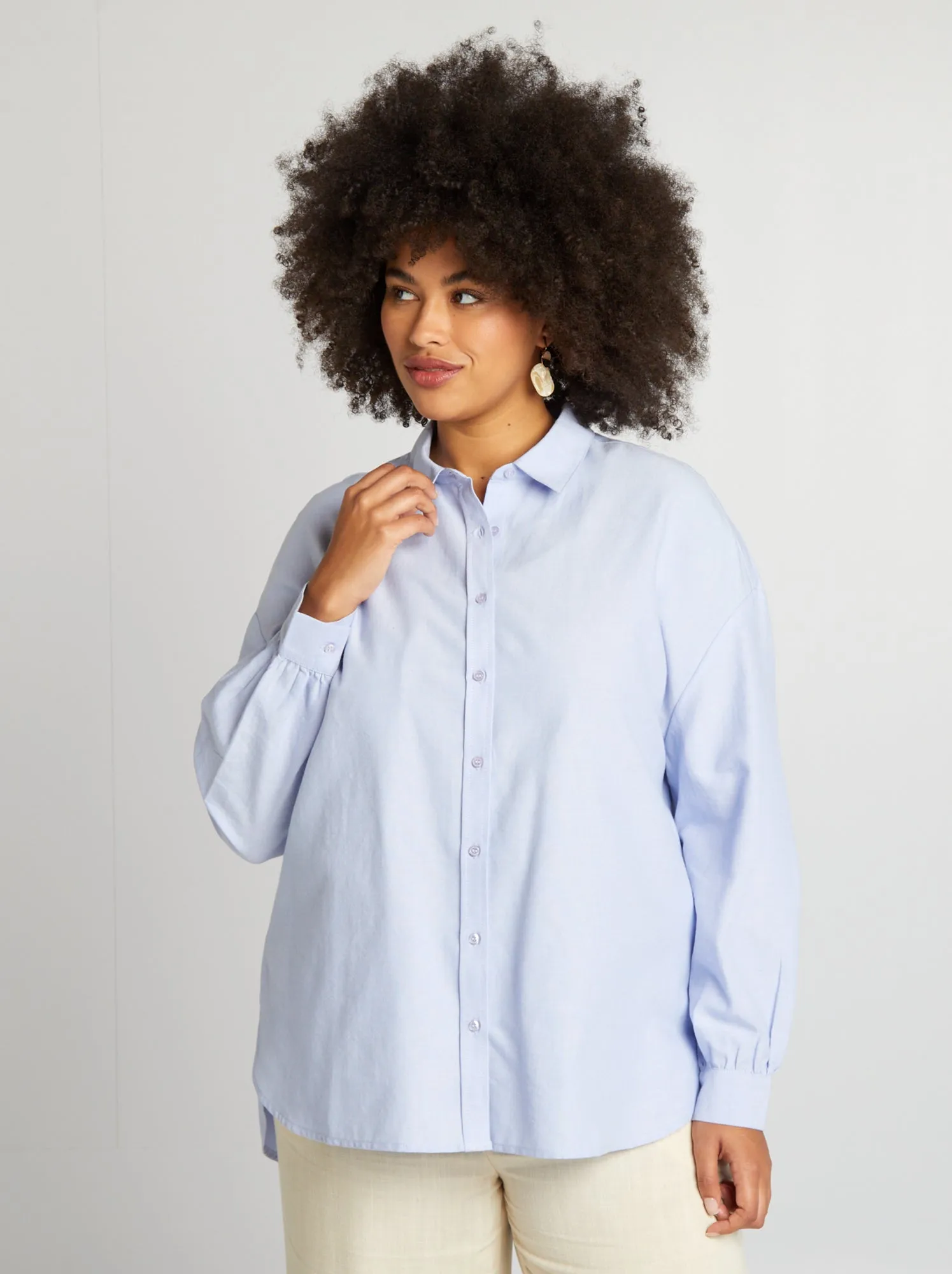 Camicia larga in cotone - BLU