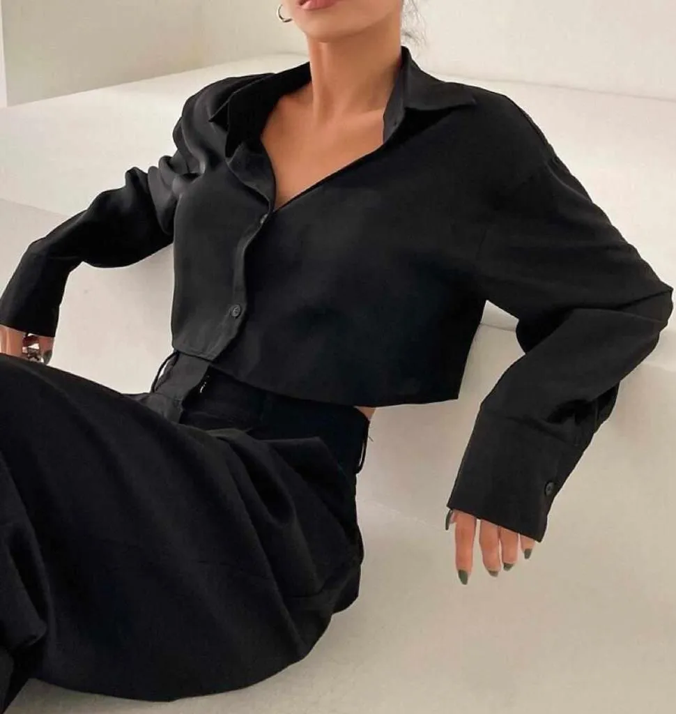 Camicia Mini Top Bavero Risvolto Maniche Lunghe Trendy