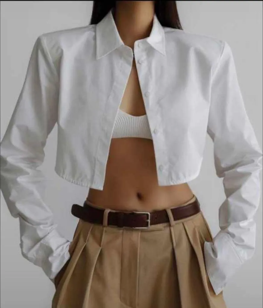 Camicia Mini Top Bavero Risvolto Maniche Lunghe Trendy