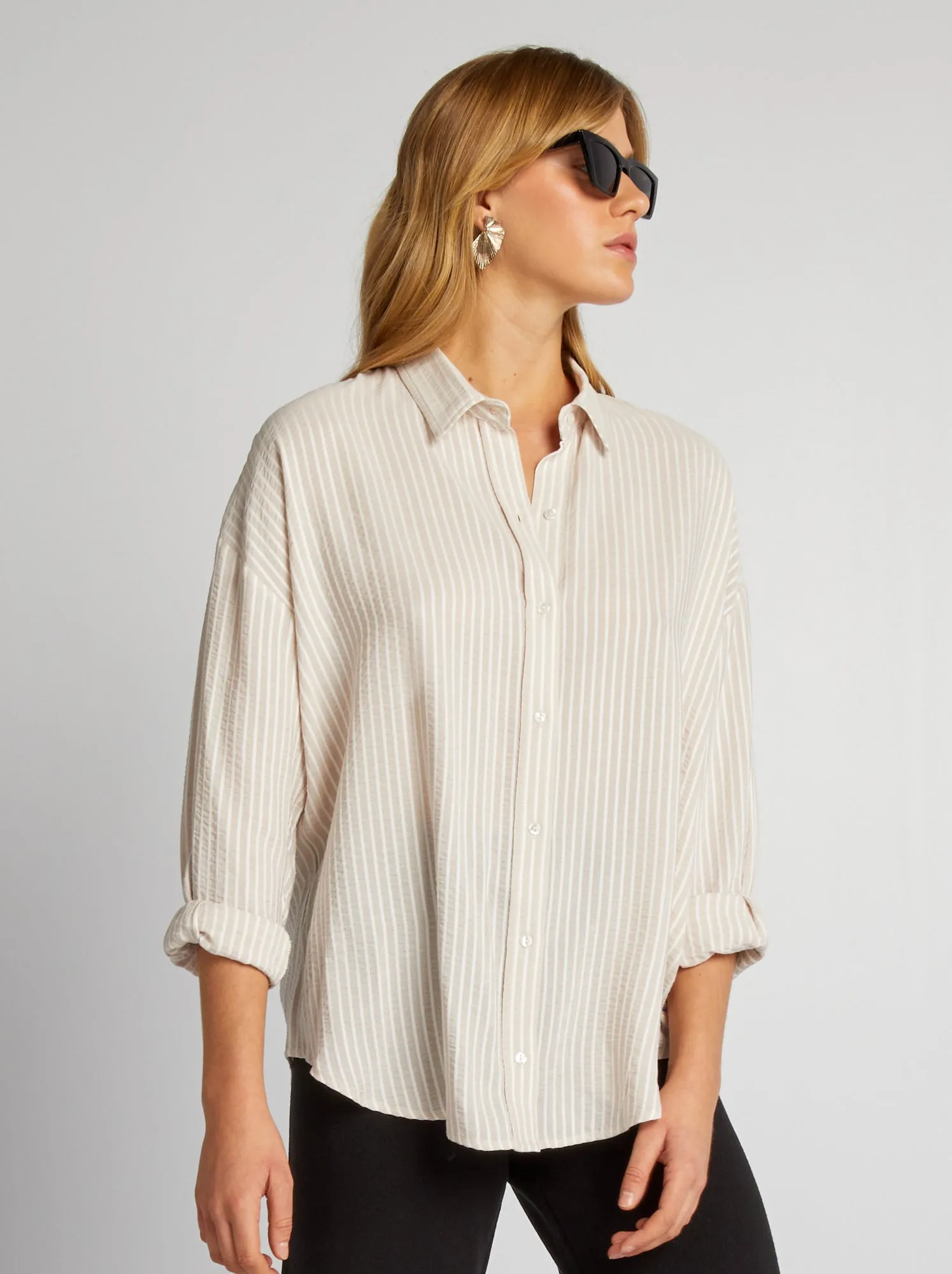 Camicia oversize a righe - BEIGE