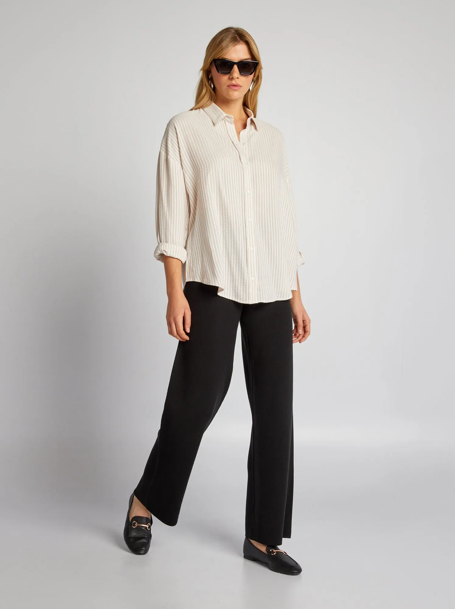 Camicia oversize a righe - BEIGE