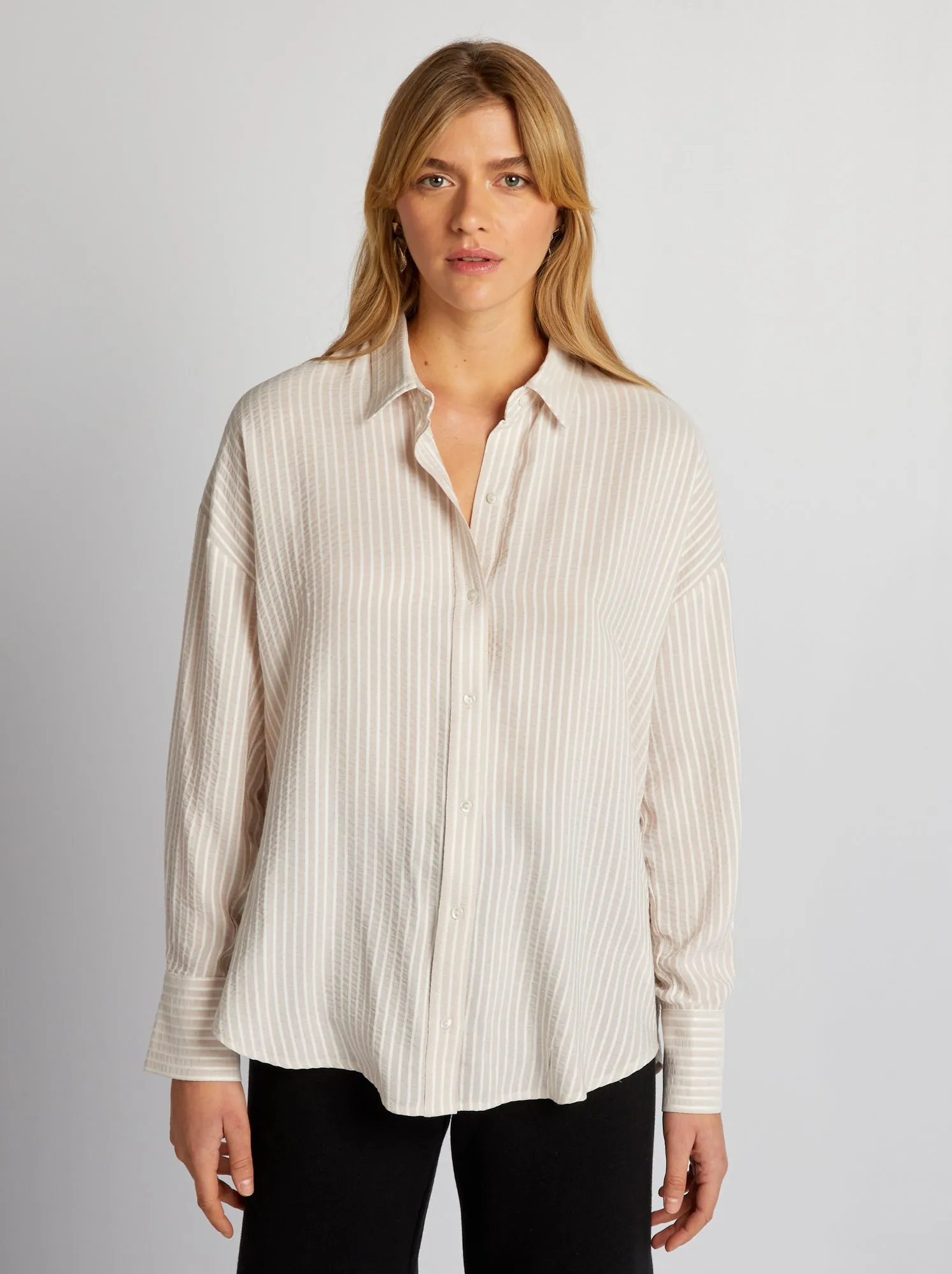Camicia oversize a righe - BEIGE