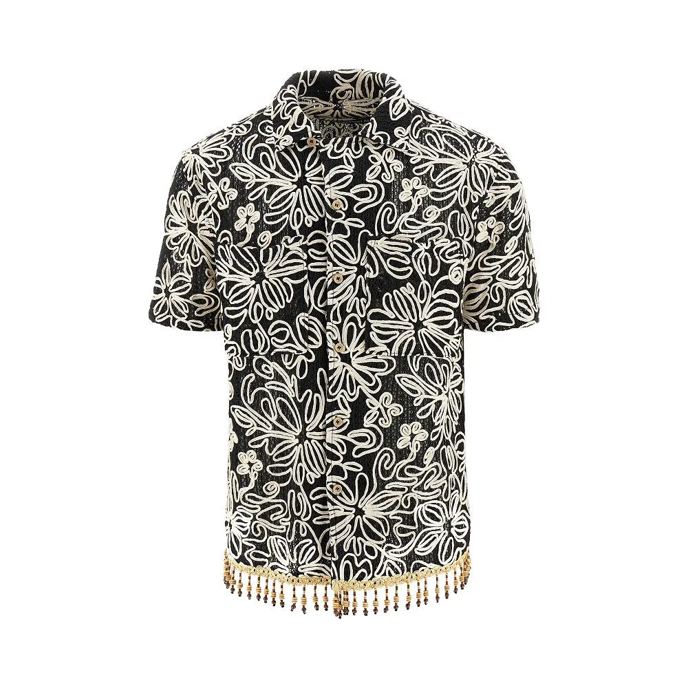 Camicia ricamata con frange in perline