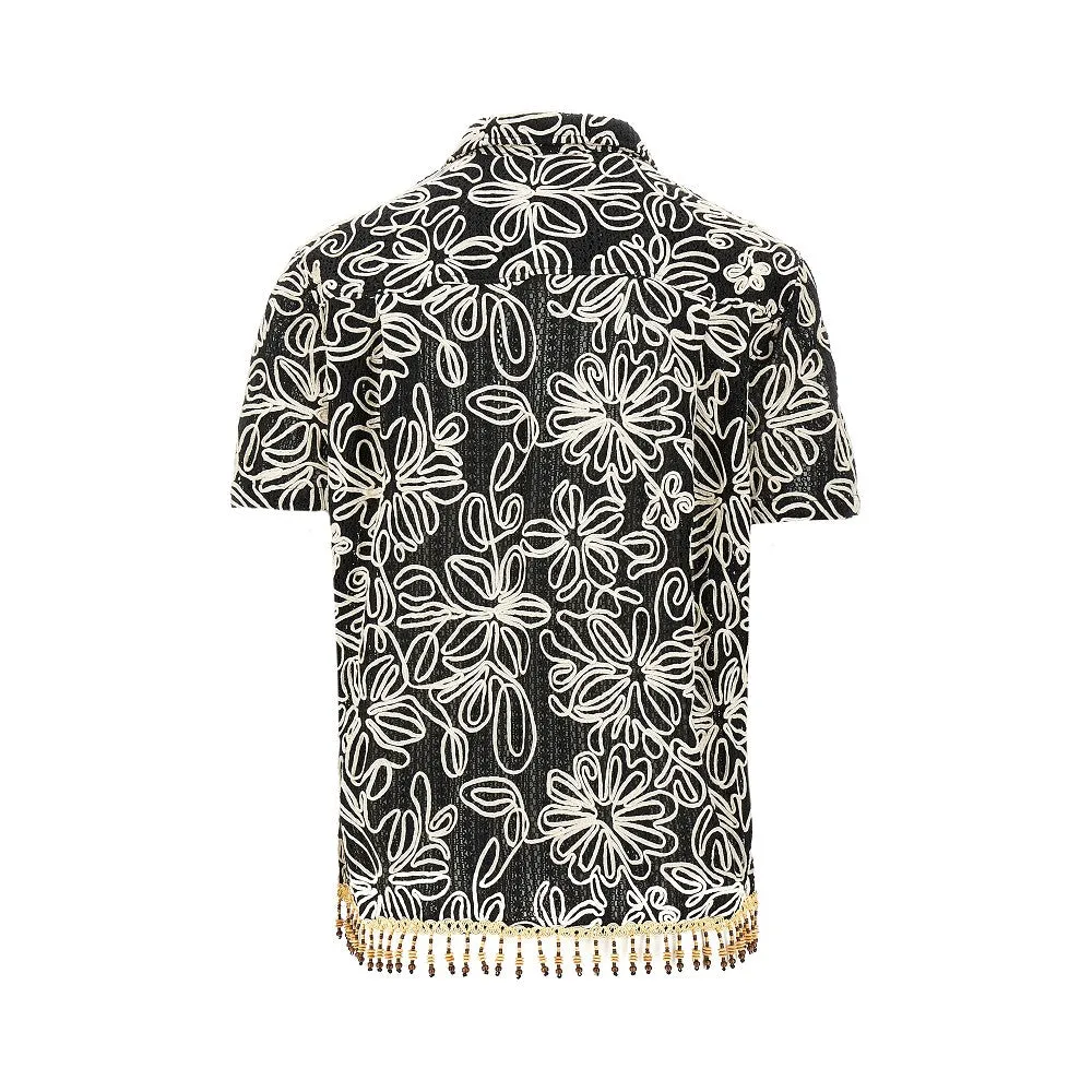 Camicia ricamata con frange in perline