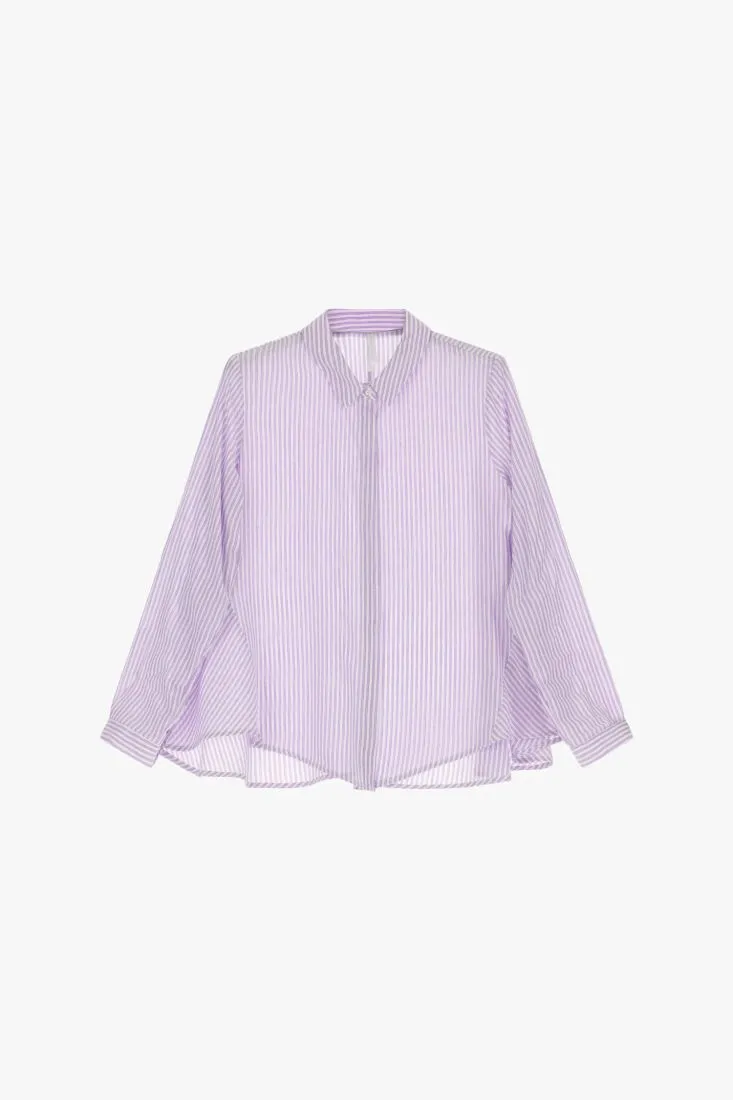 Camicia svasata a righe con abbottonatura nascosta