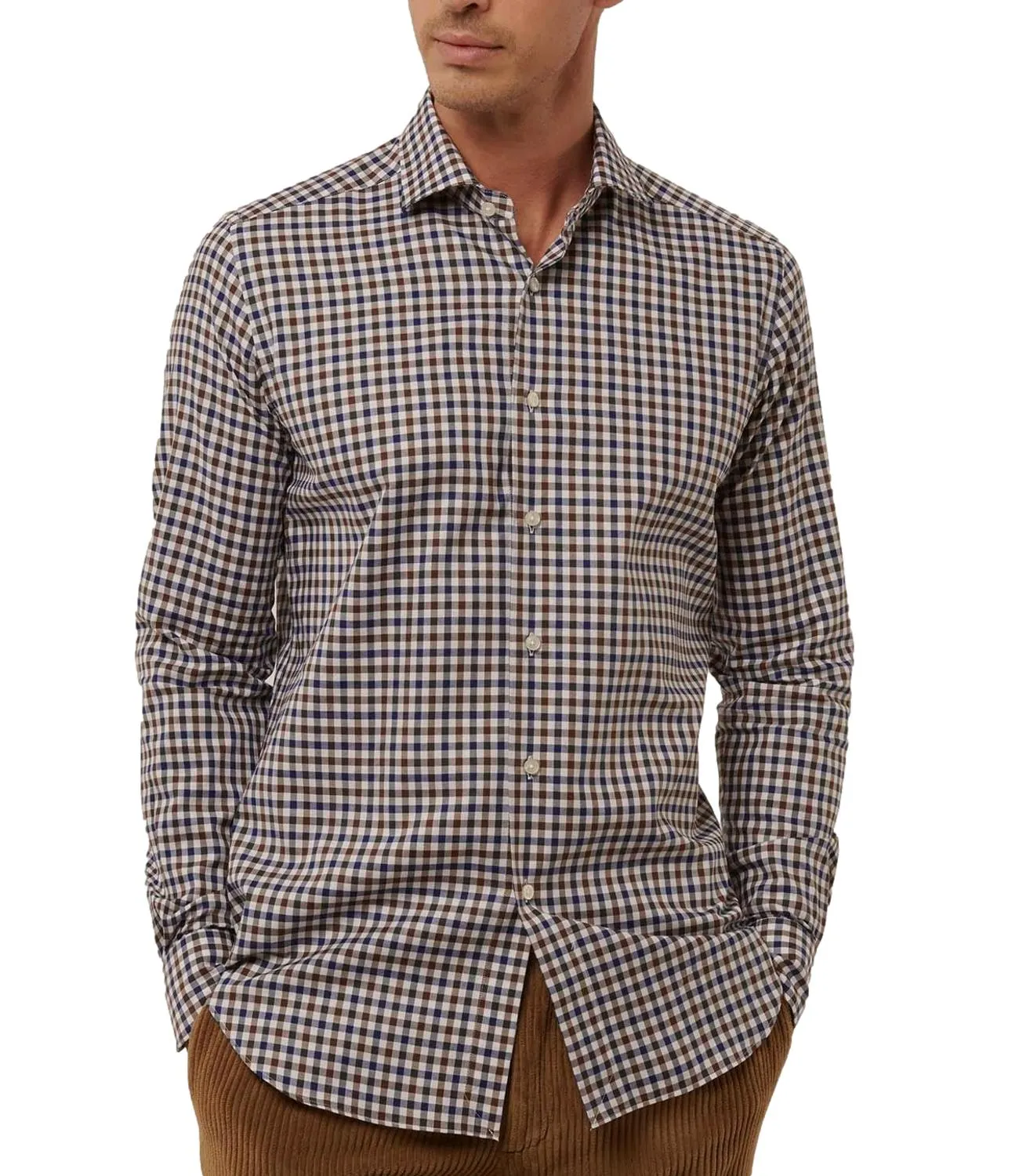 Camicia Xacus a quadri piccoli bianchi bordeaux e blu
