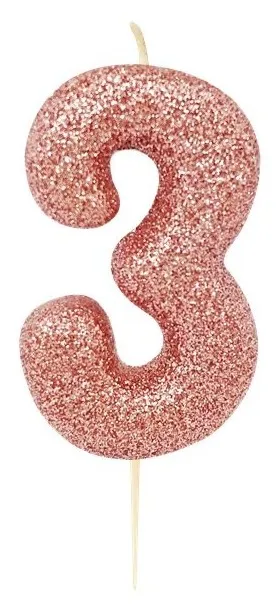 Candela numero 3 oro rosa glitterato 7 cm