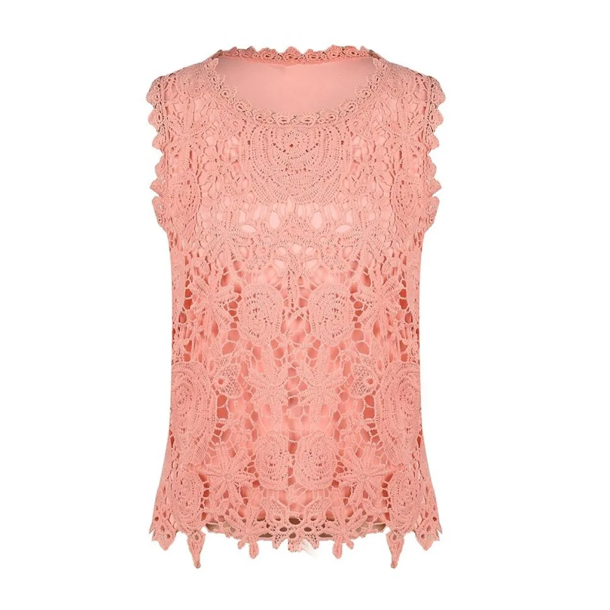 Canotte in pizzo per abbigliamento donna 2024 gilet senza maniche sottile estivo magliette Casual a maniche corte T-shirt pullov