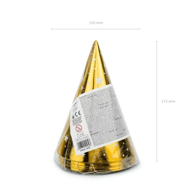 Cappello da festa dorato con stelle - 6 pz.