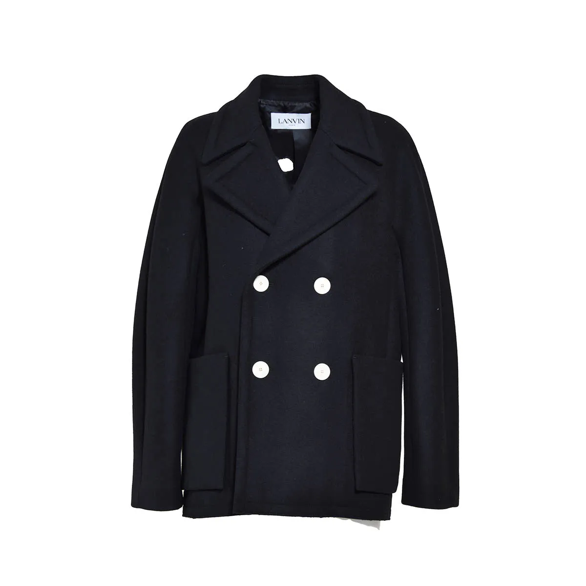 Cappotto doppiopetto a kimono in lana vergine nero Lanvin