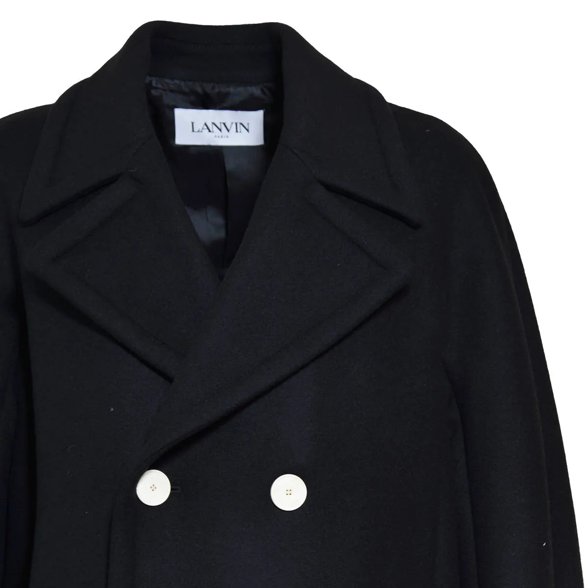 Cappotto doppiopetto a kimono in lana vergine nero Lanvin