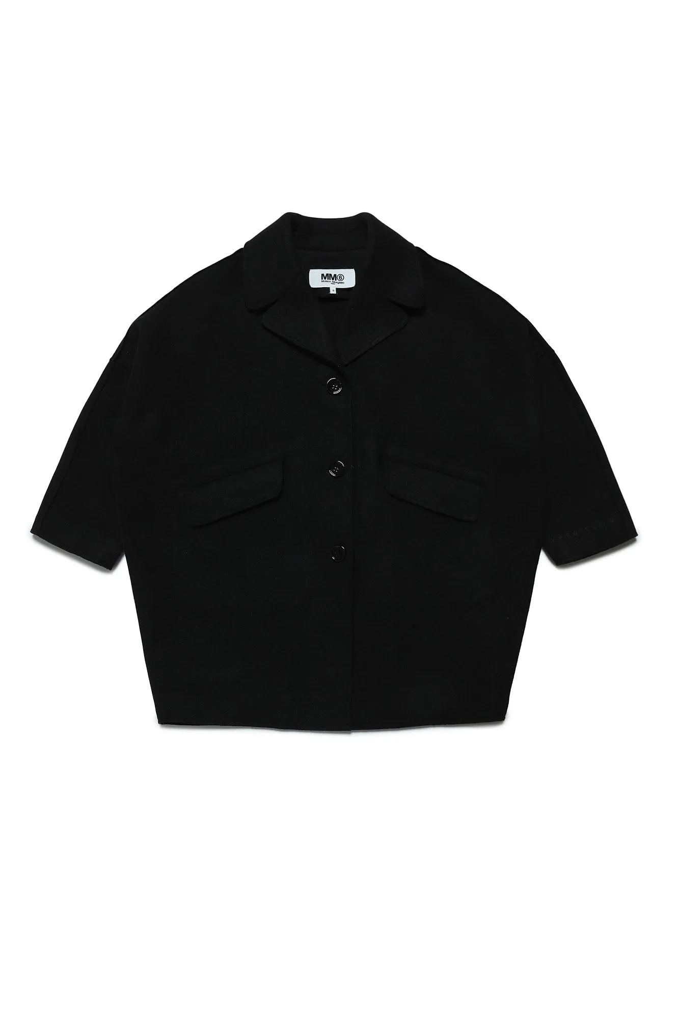 Cappotto in panno nero con ricamo logo per bambini