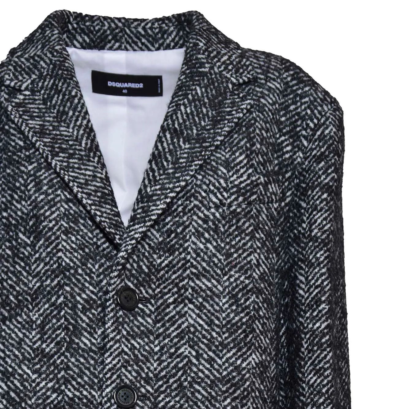 Cappotto monopetto in lana motivo chevron bianco e nero Dsquared2