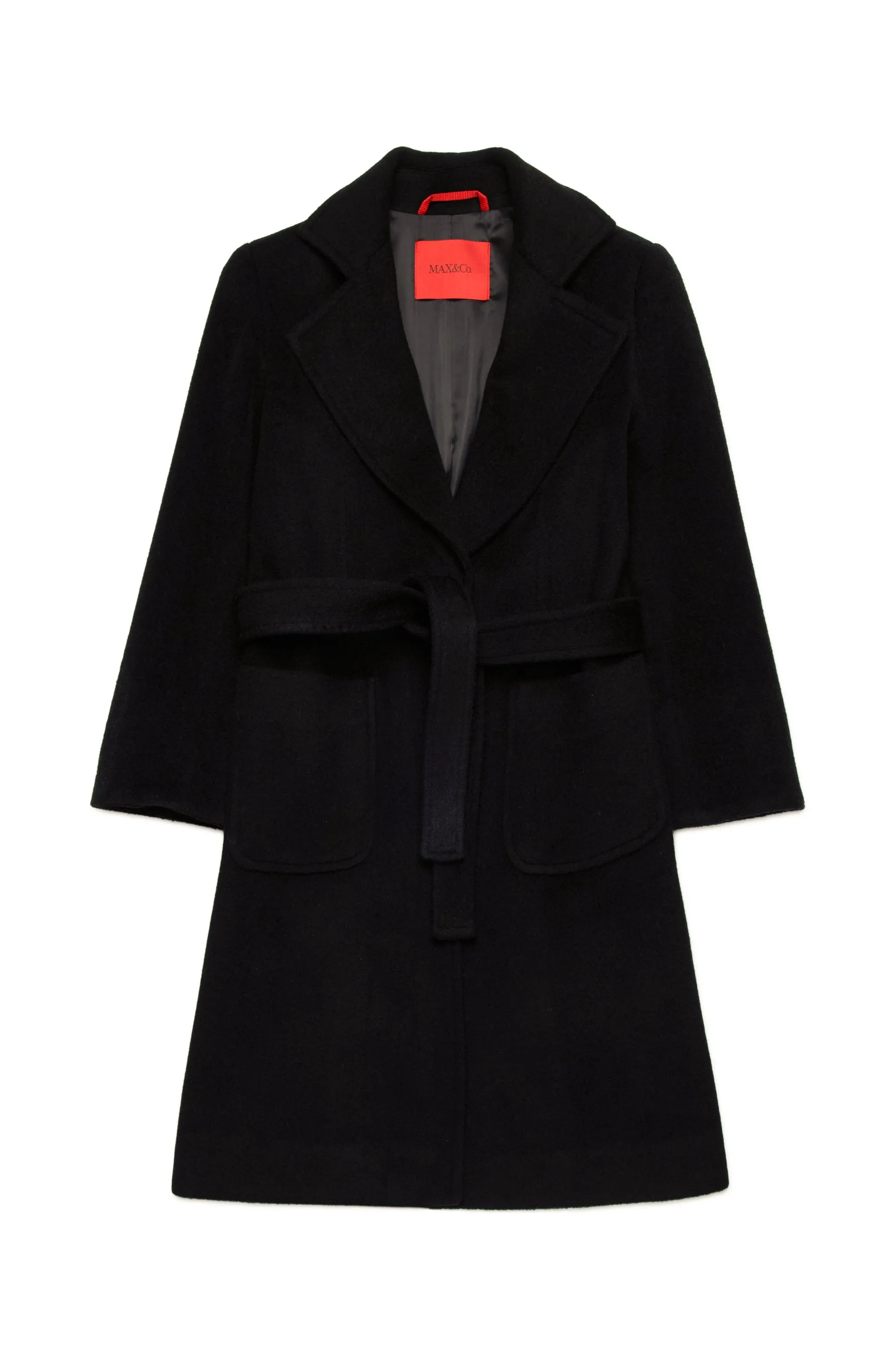 Cappotto nero con cintura per bambina
