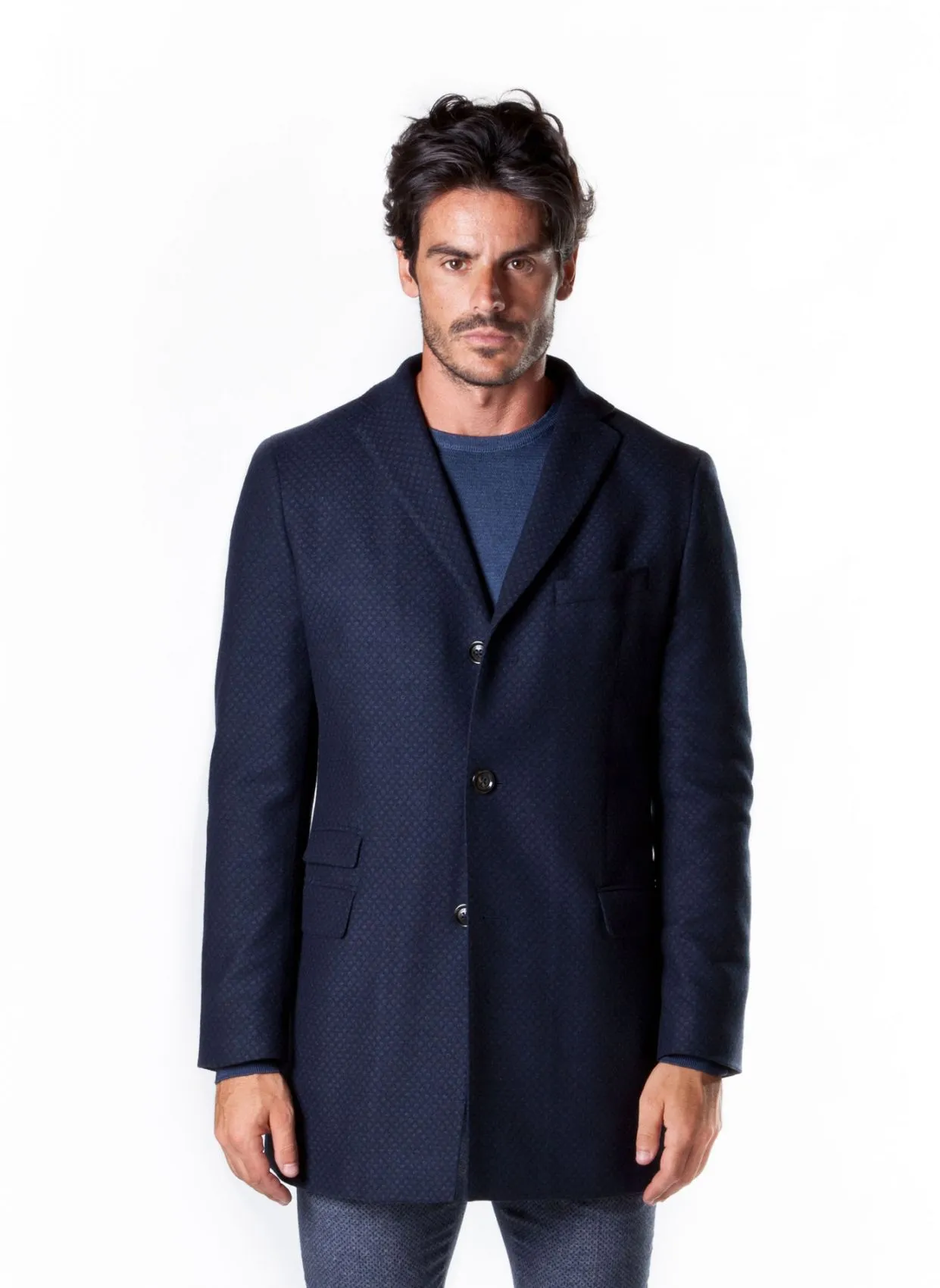 Cappotto slim fit in misto lana a tre bottoni ticket pocket