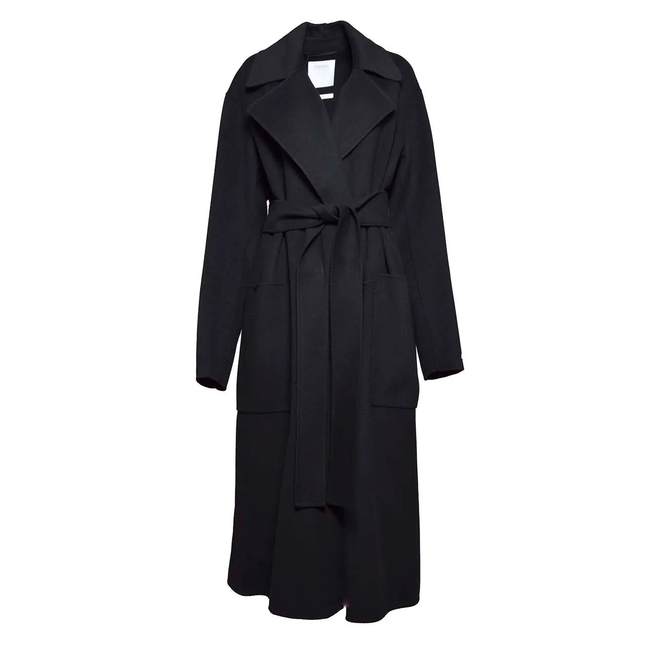 Cappotto Veleno in lana vergine nera con cintura Sportmax