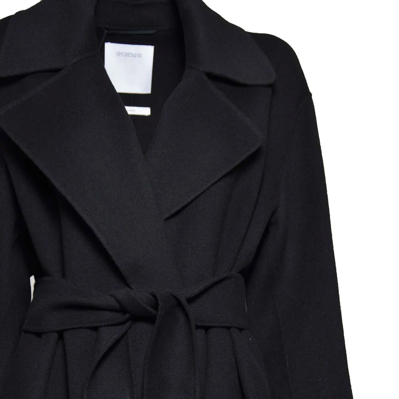 Cappotto Veleno in lana vergine nera con cintura Sportmax