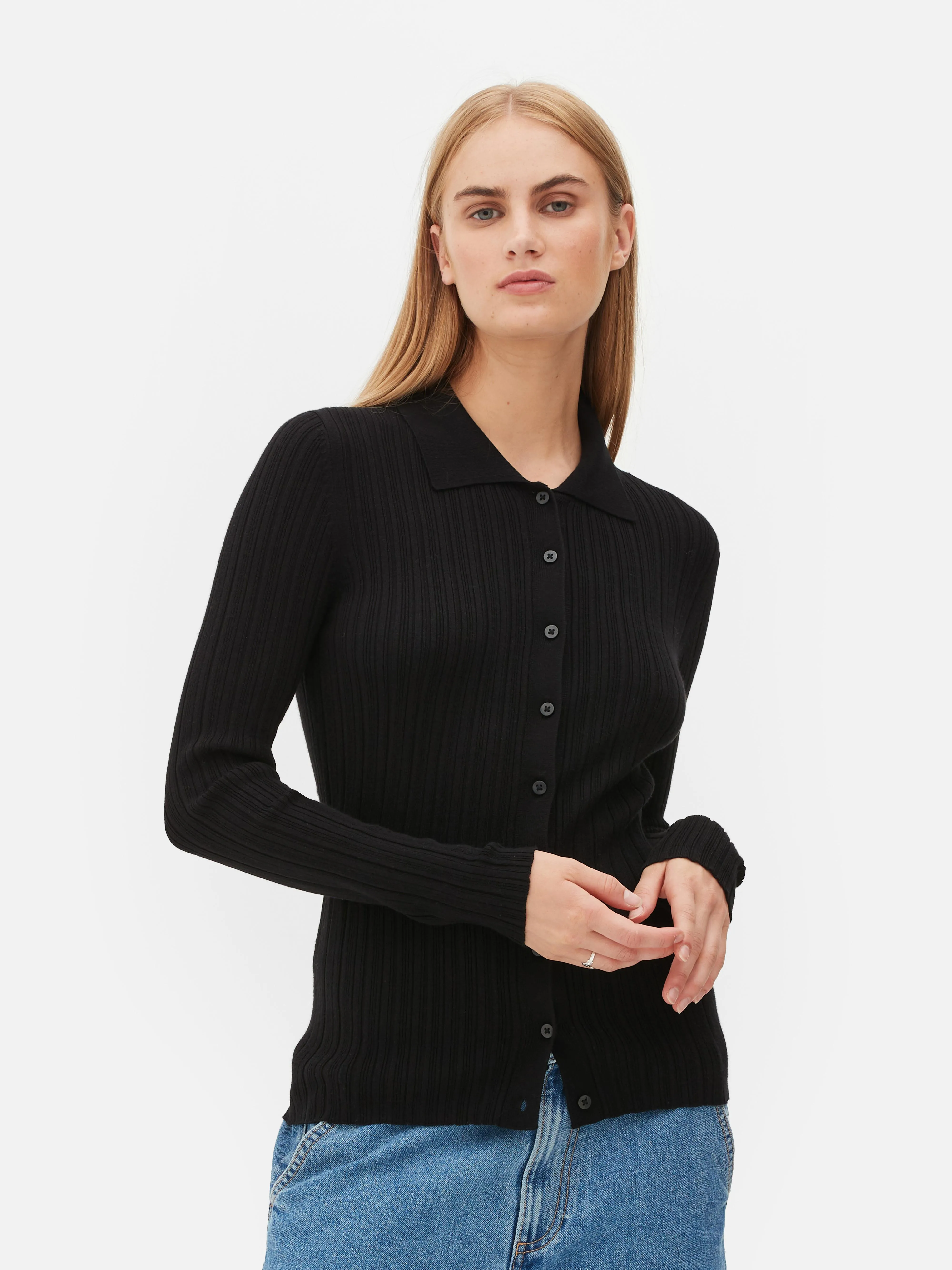 Cardigan a coste con colletto