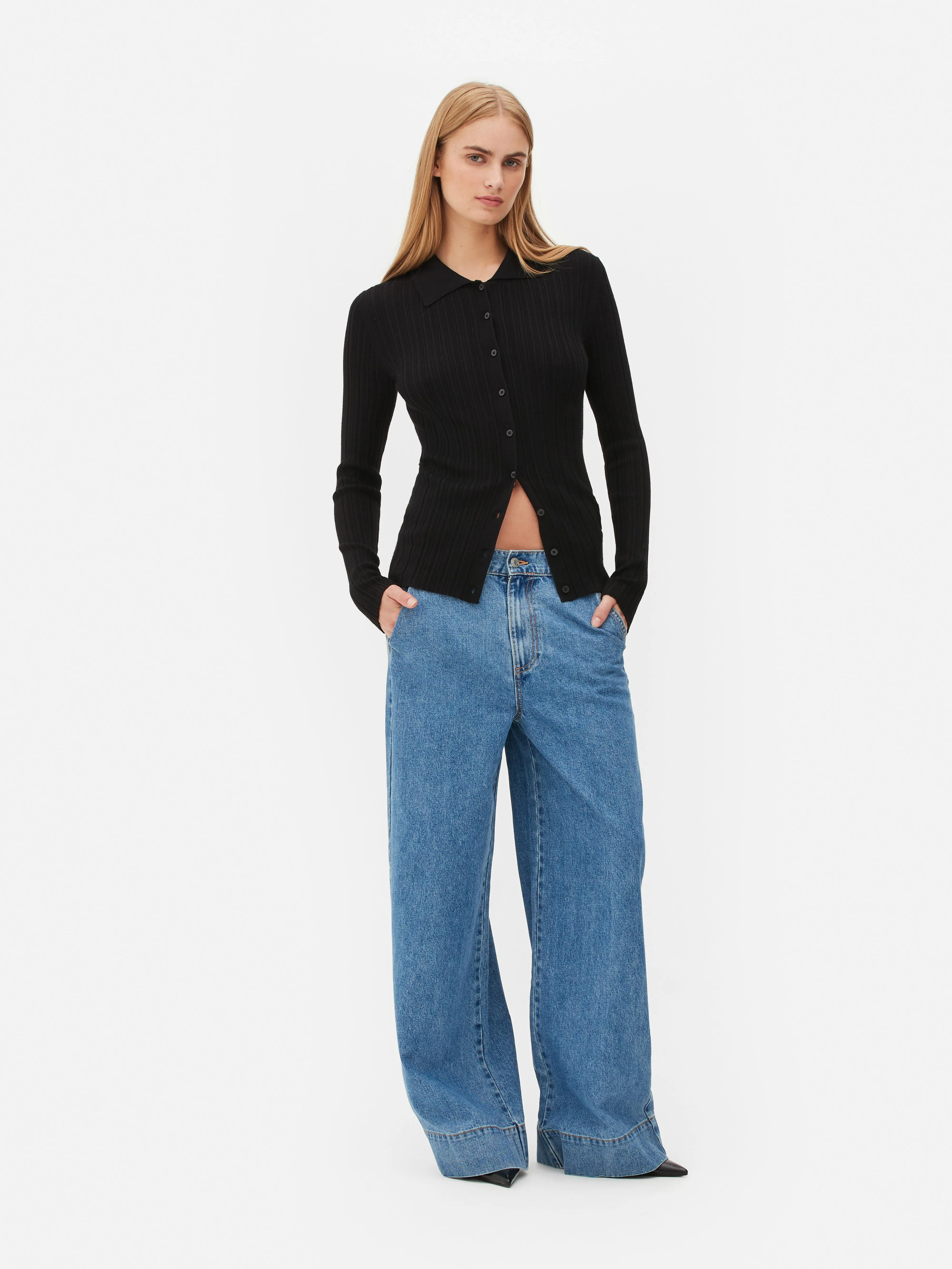 Cardigan a coste con colletto