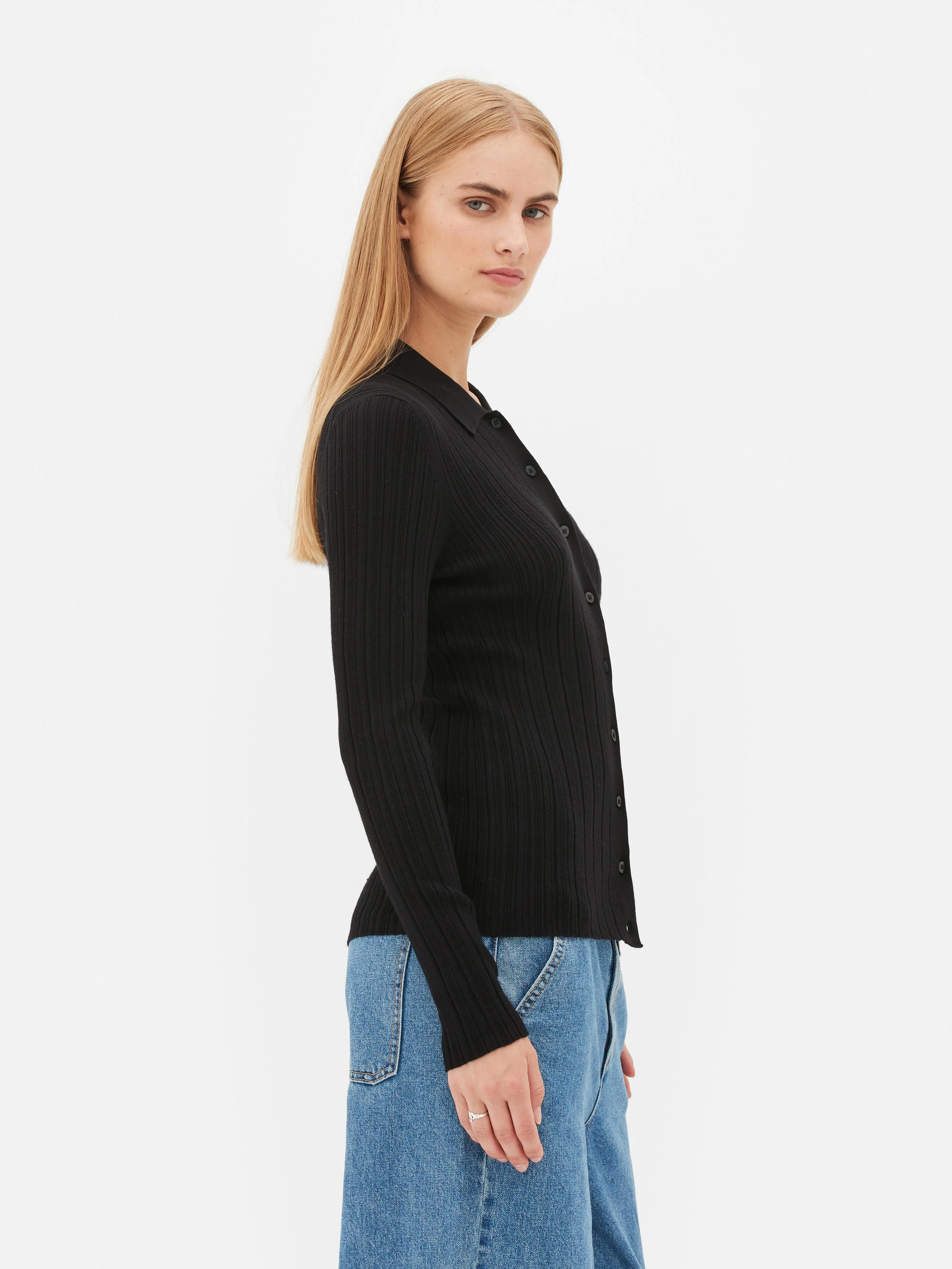 Cardigan a coste con colletto