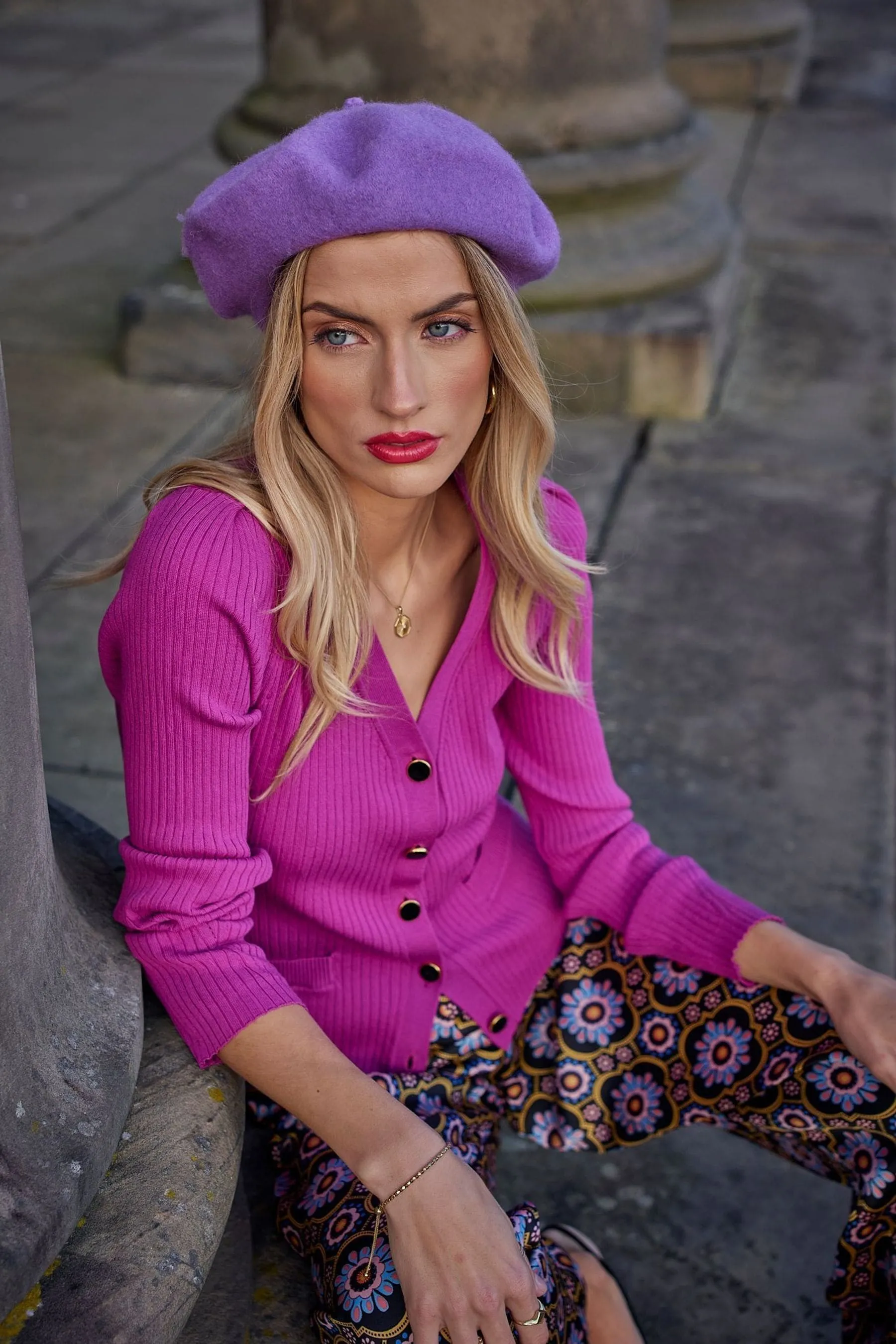 Cardigan Another Sunday Oro Con bottoni a coste