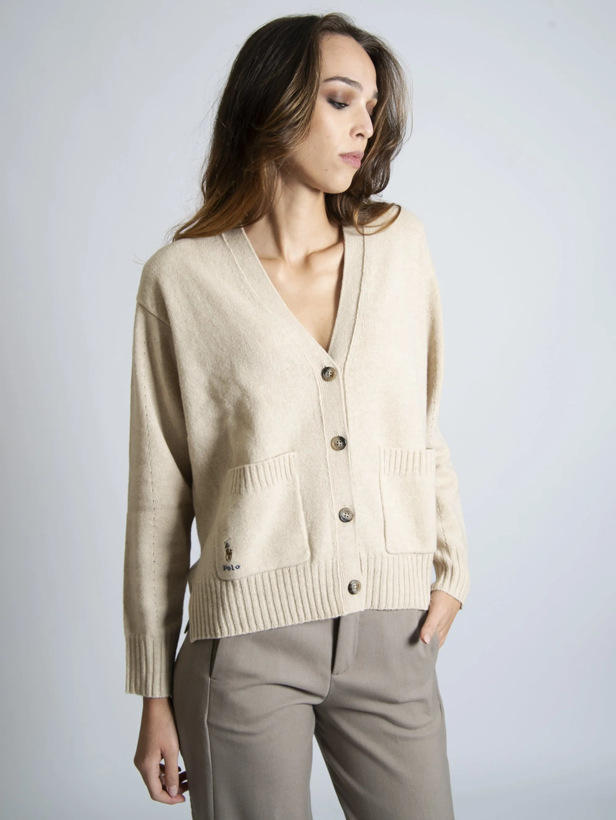 Cardigan con Scollo a V Tallow Cream Heather