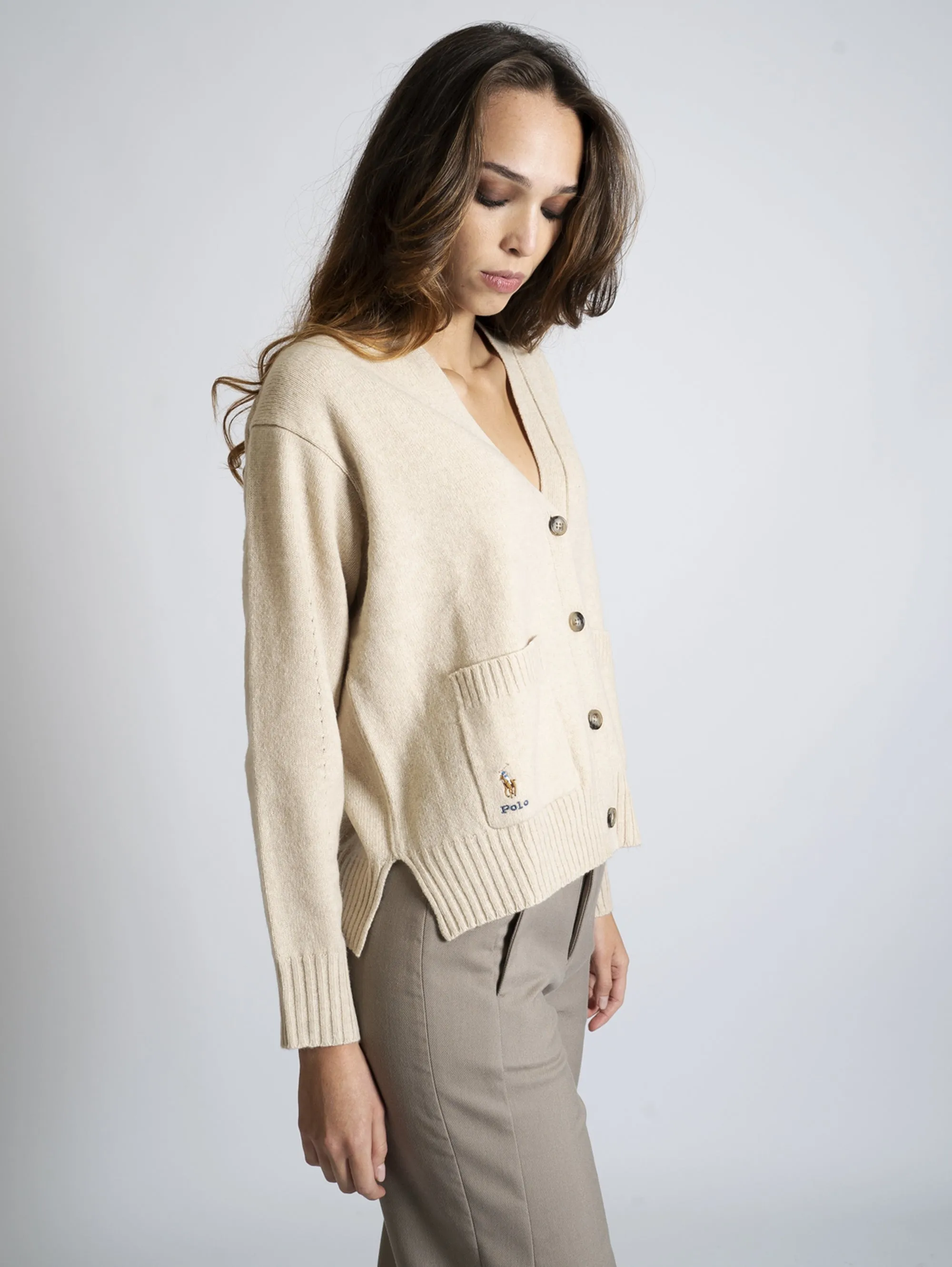 Cardigan con Scollo a V Tallow Cream Heather