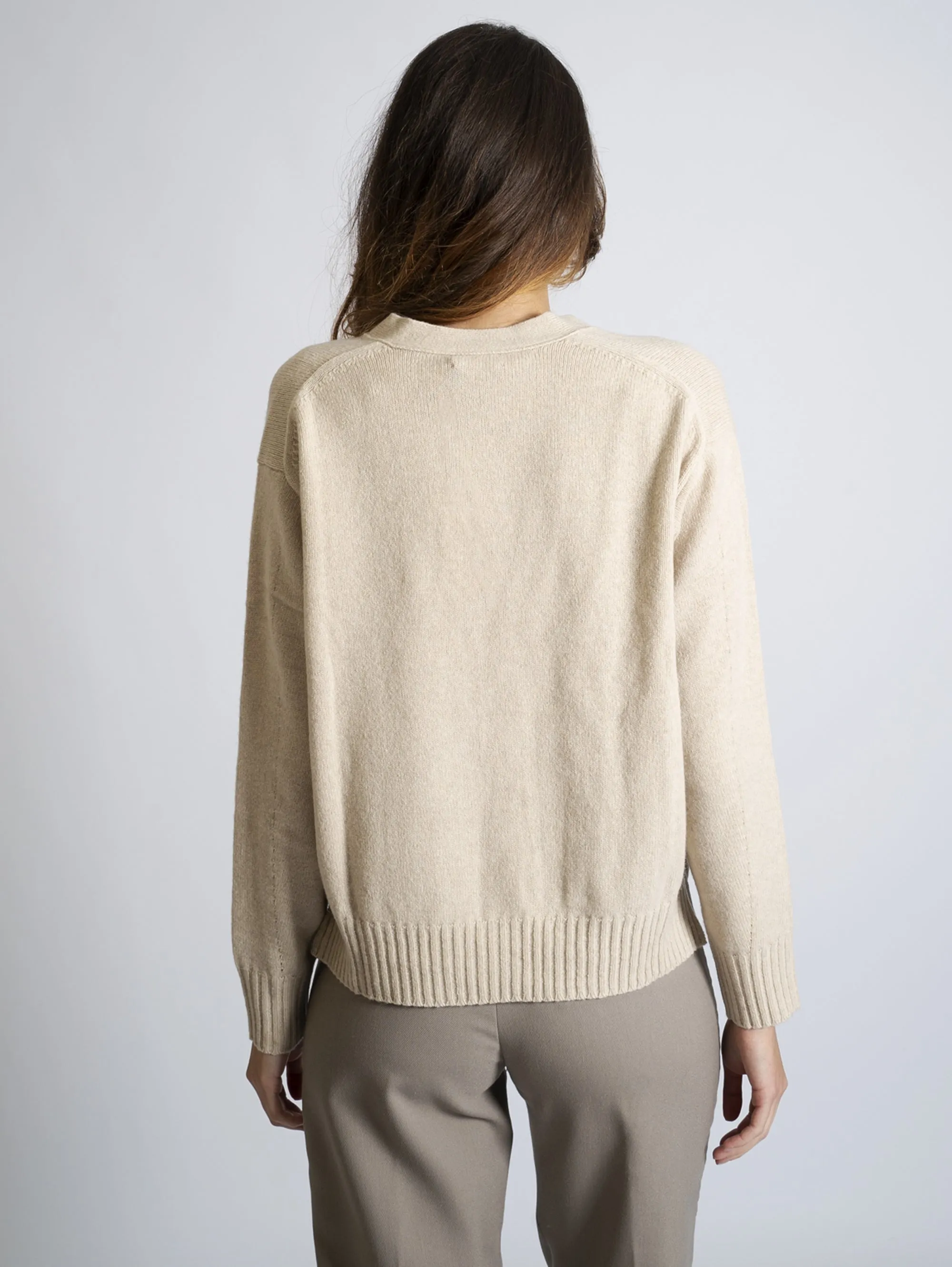 Cardigan con Scollo a V Tallow Cream Heather