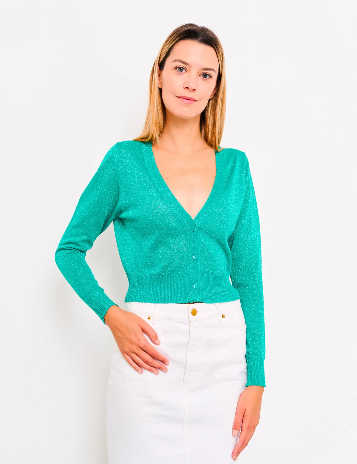 Cardigan Crop 80% Viscosa 10% Poliammide 10% Poliestere Primavera/Estate Donna Made in Italy | Brunella Gori