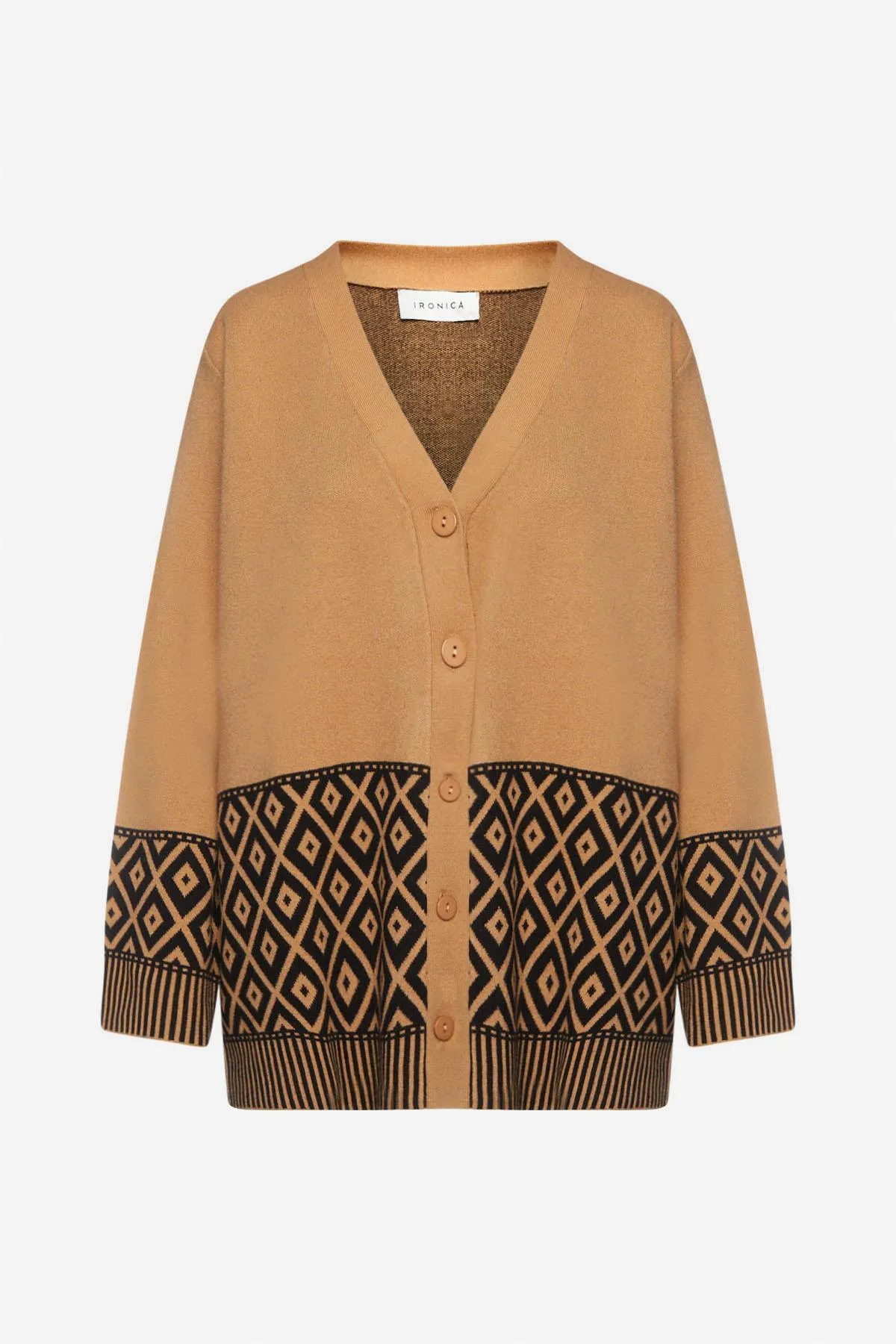 Cardigan jacquard geometrico CAMMELLO
