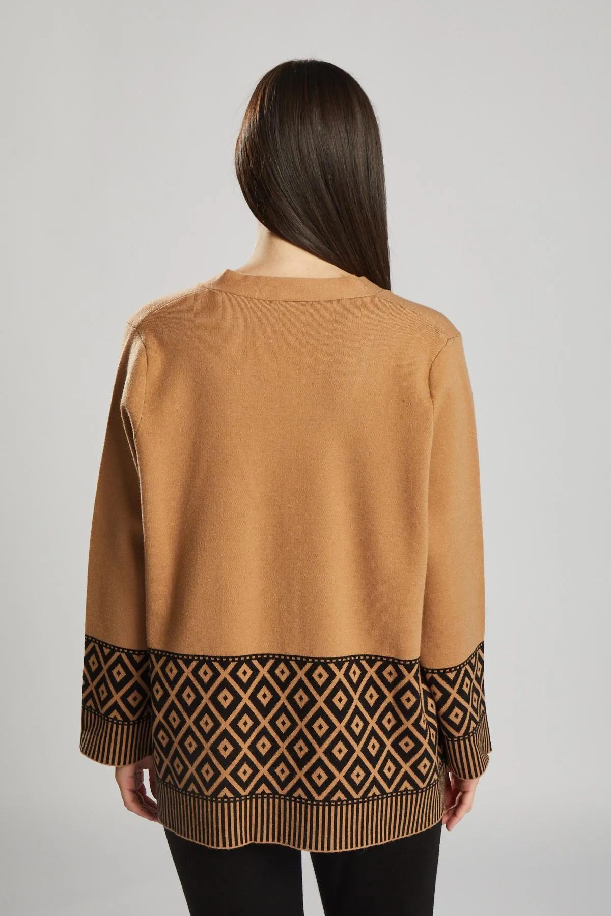 Cardigan jacquard geometrico CAMMELLO