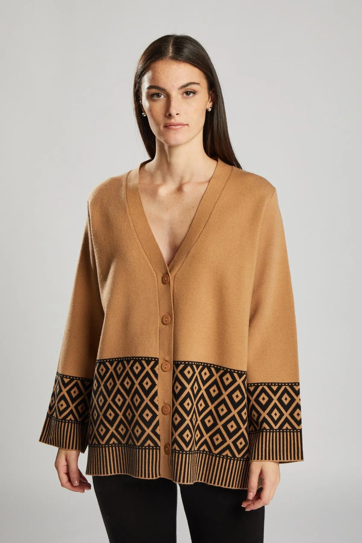 Cardigan jacquard geometrico CAMMELLO